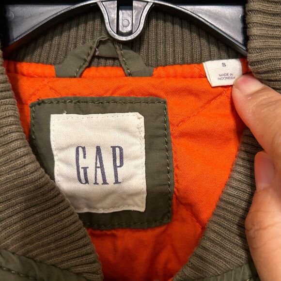 Gap Mens Small Olive Green Classic Vintage-Style Bomber Flight Jacket Coat - Picture 7 of 8
